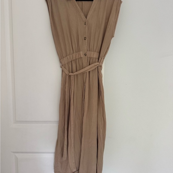 Thread & Supply women’s tan brown poplin belted midi dress size large 12 14 - Picture 6 of 6